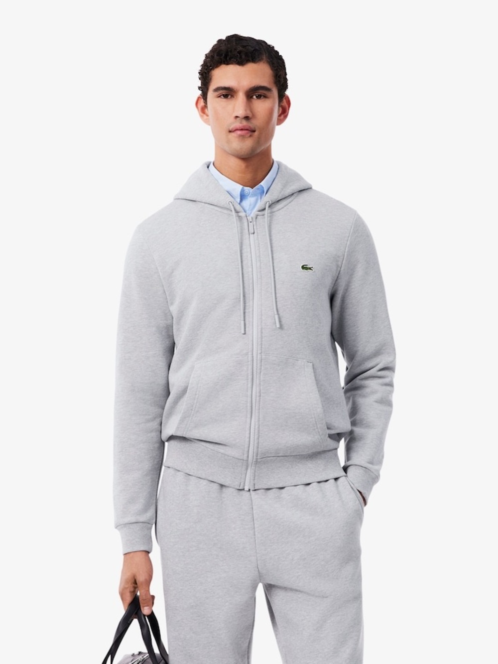 Lacoste Light Gray Full-Zip Hooded Sweatshirt - Men's